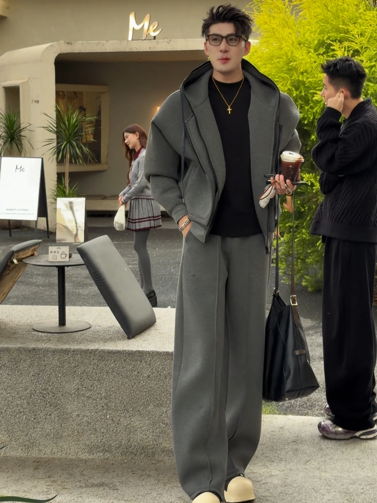 

American Sle Winter New Men's Outdoor Faion Simple Hooded Cardigan Long Pants Set Casual Straight Leggings Ensemble