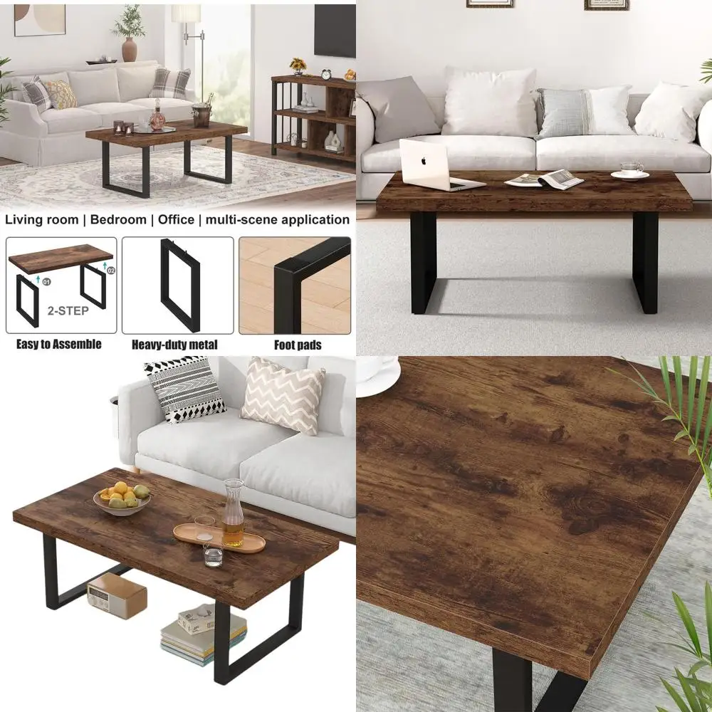 Vintage Farmhouse Coffee Table, Rustic Wood & Metal, 39, Simple Modern Living Room Furniture