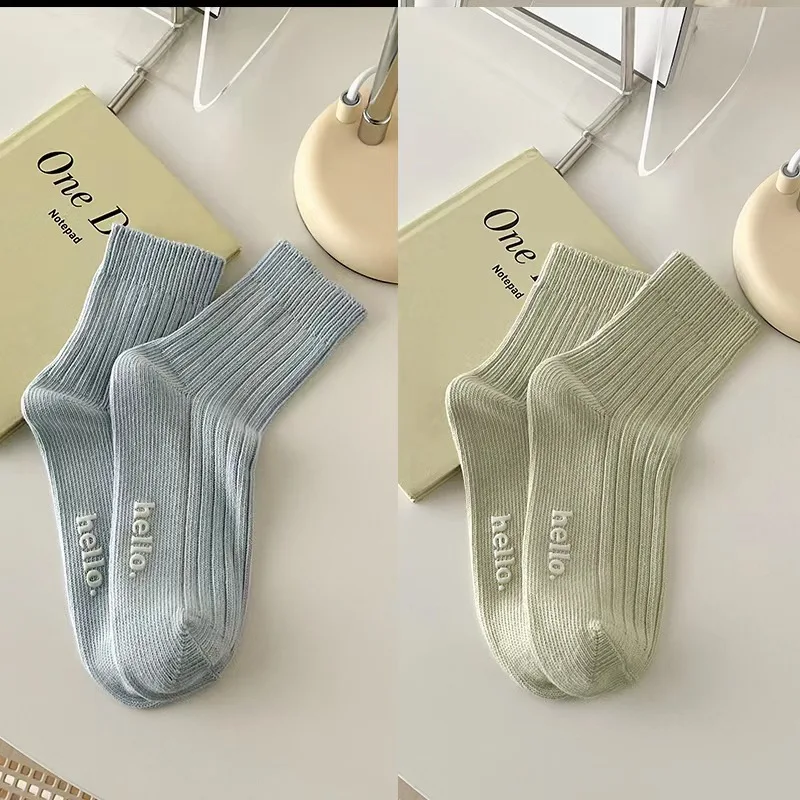 Spring/Summer Women's Mid-Calf Tights - Double-Needle Thick Thread Sports Socks - Sweat-Absorbing Pure Color Cotton Socks