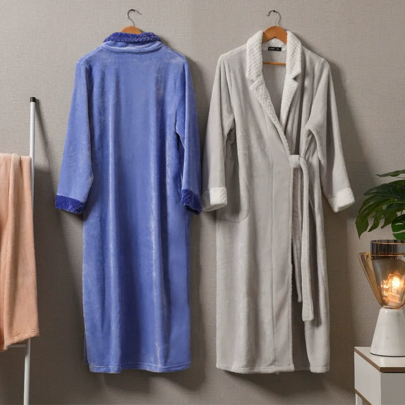 

Plus Size Thicken Flannel Couple Long Robe Loungewear Autumn Winter Coral Fleece Sleepwear Home Dress Loose Bathrobe Nightwear