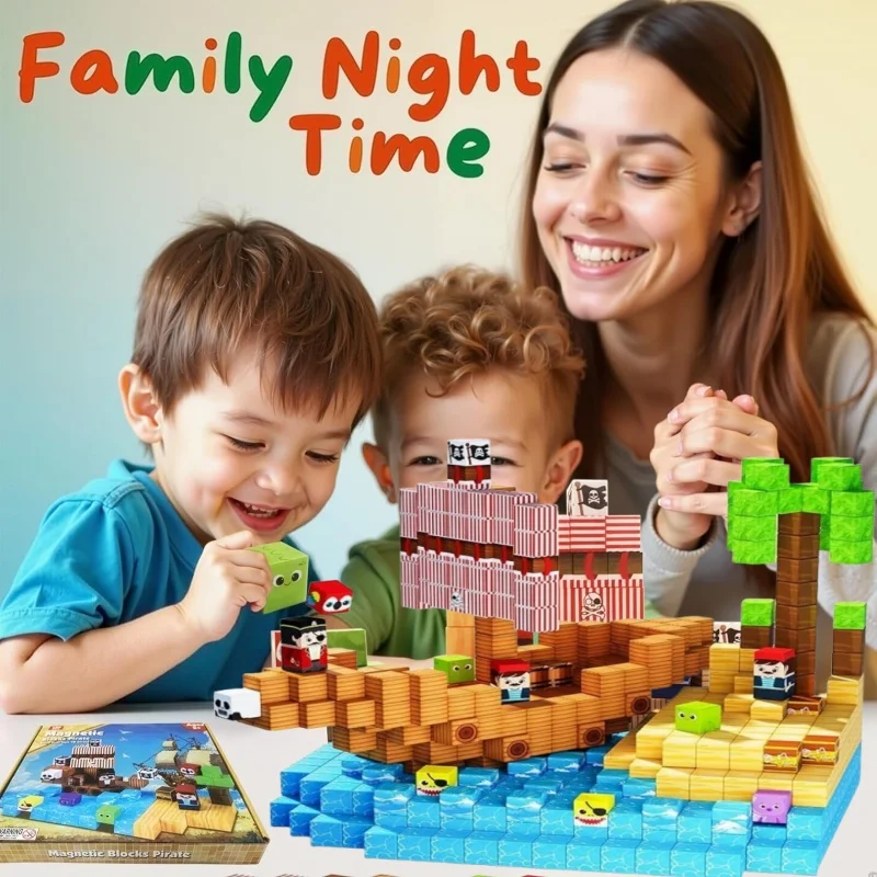 

100 шт. магнитные блоки кубики пиратского корабля магнитный конструктор STEM сенсорные игрушки для мальчиков и девочек развивающая игра-головоломка