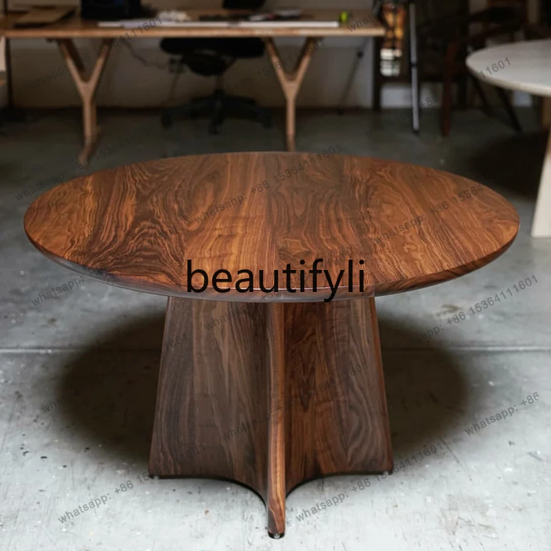 

Medieval retro round solid wood dining table Nordic retro, wabi-sabi log walnut, round dining table