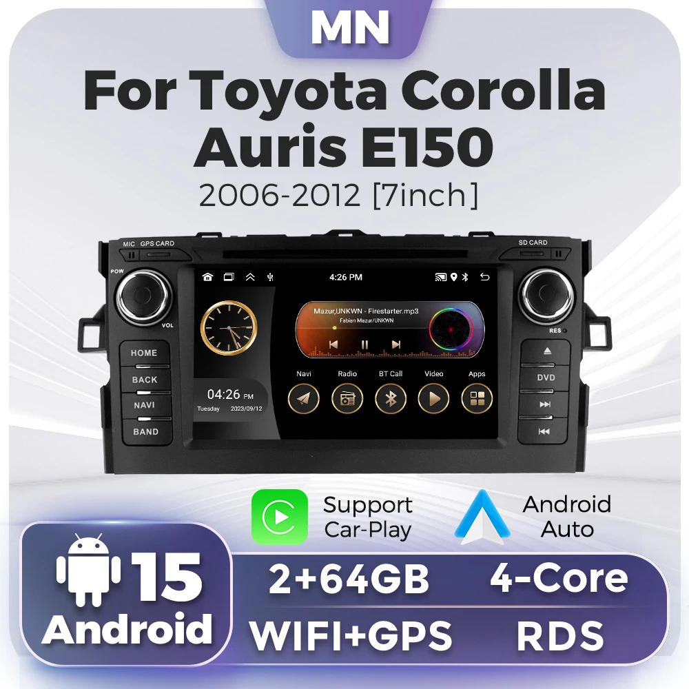 

For Toyota Auris Corolla 2006-2012 Android 15 2 Din Car Radio Carplay BT Central Multimedia Players Intelligent car audio system
