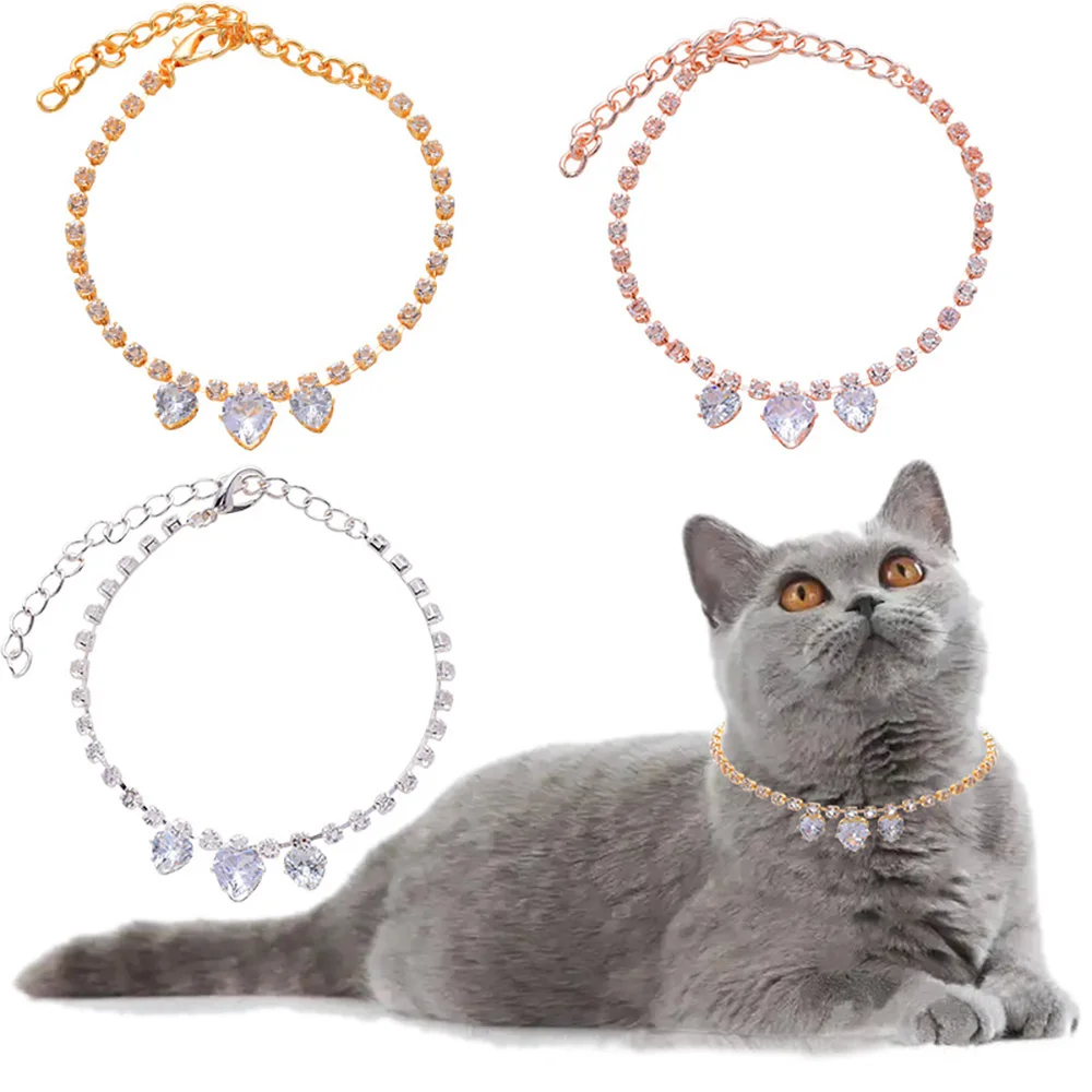 Exquisite Cat Rhinestone Necklace Shining Bright Peach Heart Zircon Bling Grooming Puppy Kitten Cat Dog Pet Collars Cat Product