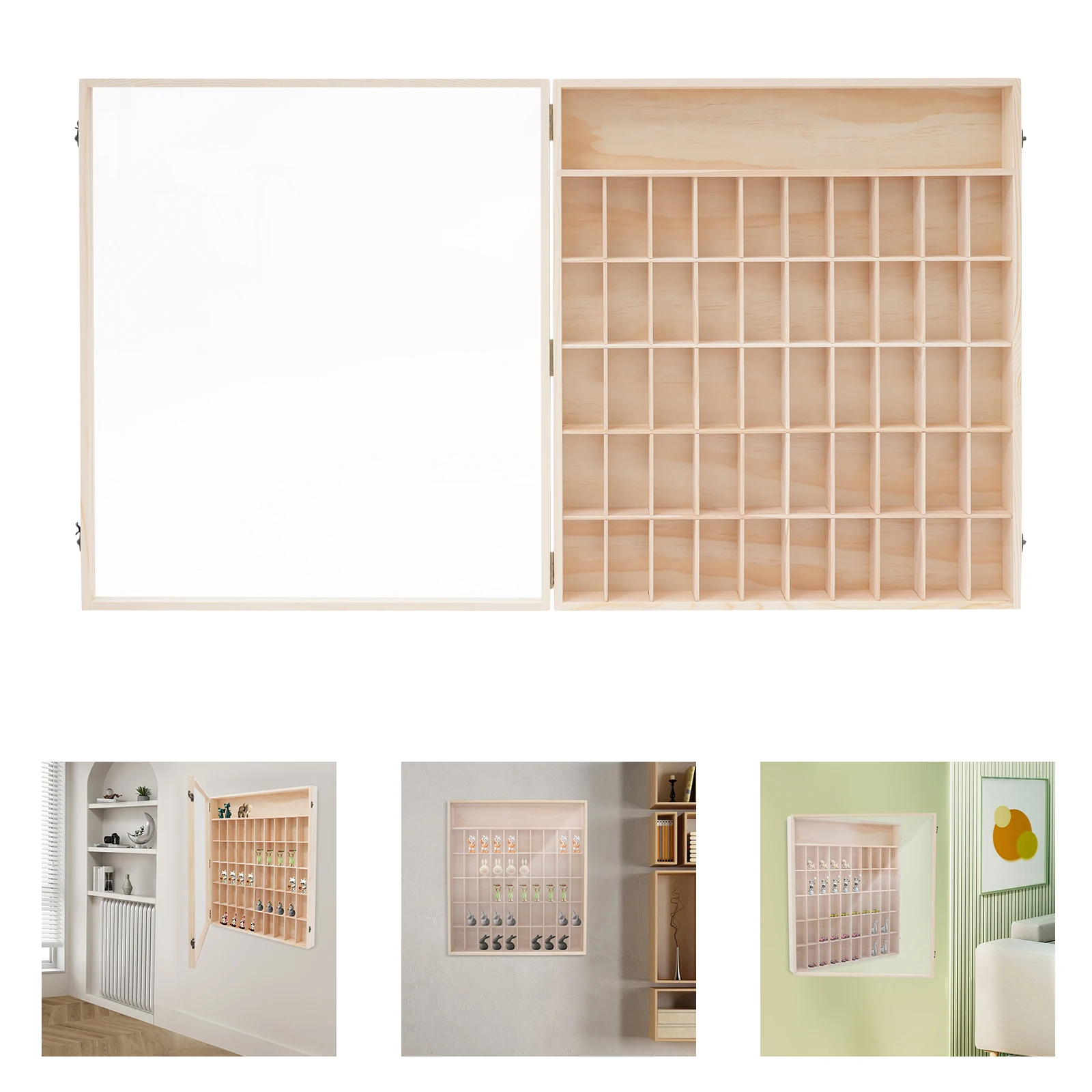 

Деревянный витринный шкаф, настенная полка на 50 отделений со стеклянной крышкой и выдвижными секциями, деревянная витрина для детской комнаты