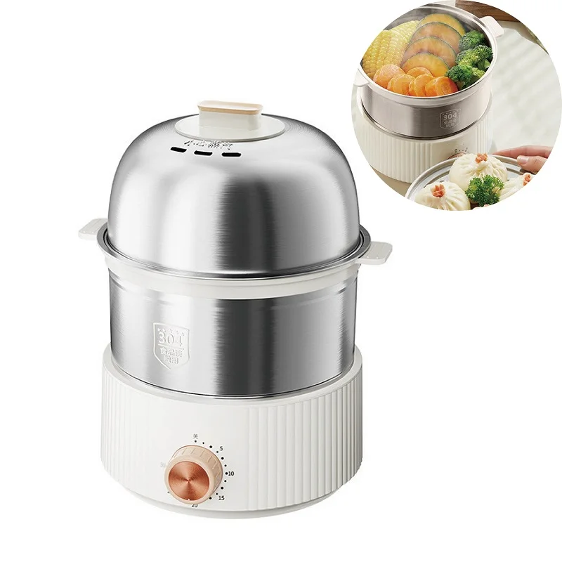 220V Breakfast Machine Home Double-layer 304 Stainless Steel Egg Steamer Multi-functional Timer Automatic Power-off Steamer 350W