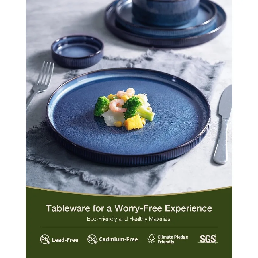 Star Dinnerware Sets Plates and Bowls Set for 4 12 Pieces Ribbed Dishes Chip and Scratch Resistant Microwave and Dishwasher Saf