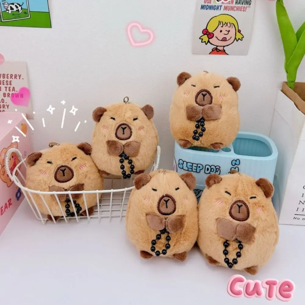 Fashion Beads Capybara Plush Keychain Animal Keyring Cartoon Capybara Bag Pendant Brown Furry Small Capybara Plush Toy Kids