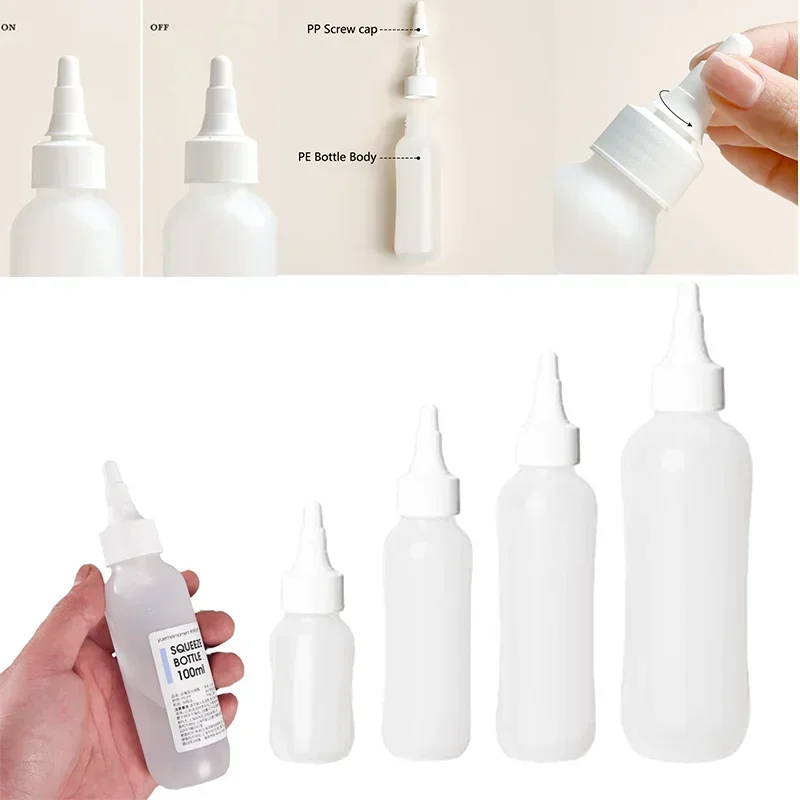 10pcs 50-200ml Empty Plastic Squeeze Bottles with Pointed Mouth Refillable Bottles Kitchen Soy Sauce Food Grade Liquid Dispenser