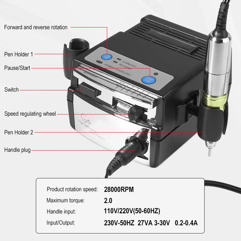 المهنية G5 آلة حفر الأظافر عالية السرعة محرك كهربائي صغري لتلميع الجل مانيكير درع إزالة معدات العناية بالأظافر #2