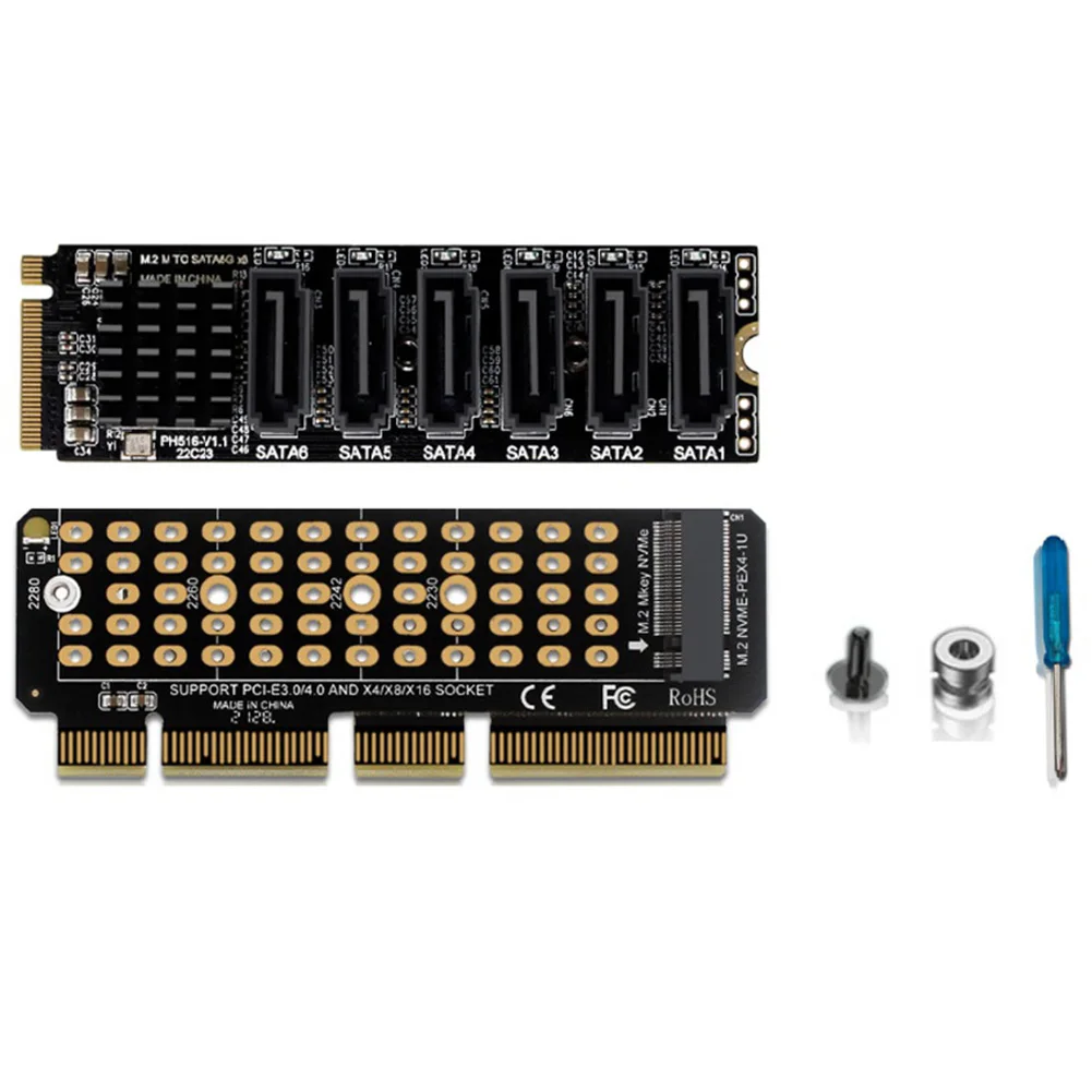 

M.2 NVME-PCI-E X4 X8 X16 PCIE to SATA 6Gpbsx6-Port Adapter Card ASM1166 M.2 MKEY to SATA3.0 M.2 Riser Card