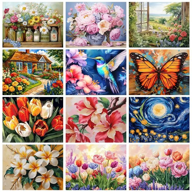 

CHENISTORY Painting By Numbers Colorful Flower For Adults 50x65cm DIY Room Wall Art Pictures By Number Home Decoration Gift