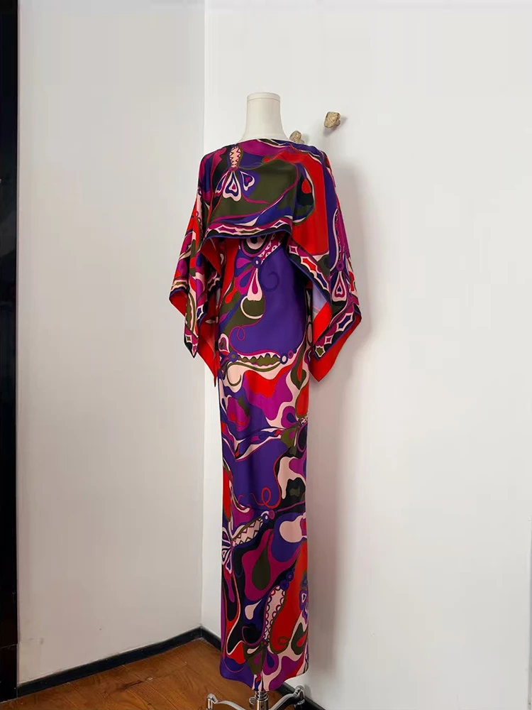 

Весенне-летний модный комплект для вечеринок: элегантное длинное платье с геометрическим принтом, женский свободный топ с круглым вырезом + платье на тонких бретелях с завышенной талией