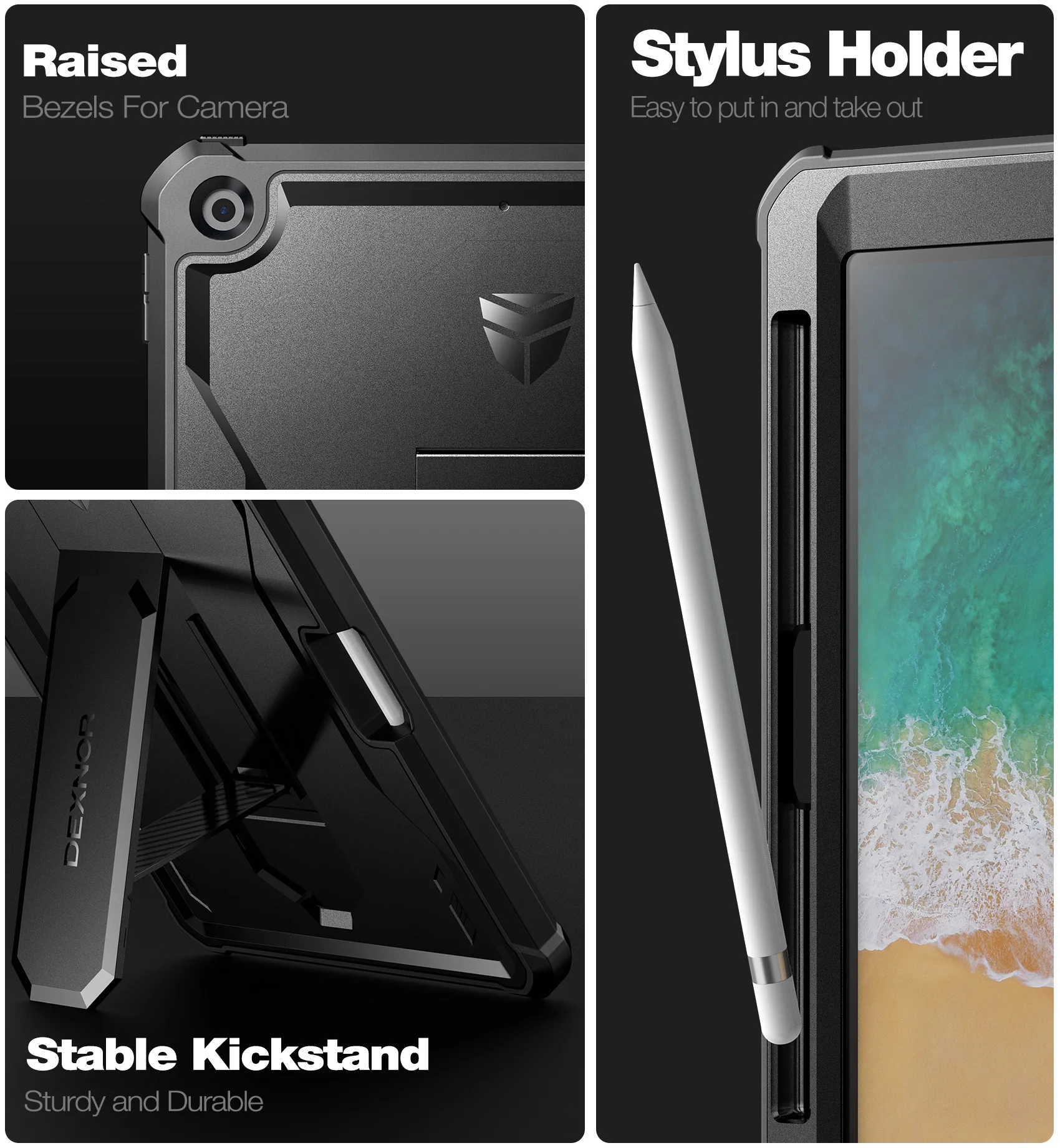 Dexnor case for iPad 9.7 Inch 6th/5th Generation with Pen Holder Built in Screen Protector Heavy Duty Shockproof Protective Case
