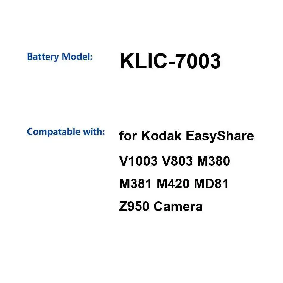 Аккумулятор для камеры Klic-7003 1200 мАч для Kodak Easyshare V1003 V803 M380 M381 M420 MD81 Z950