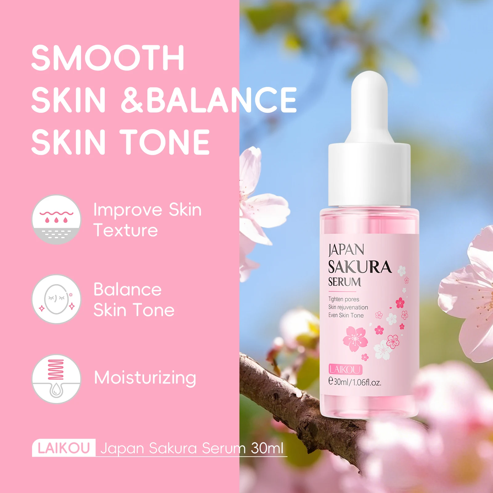 LAIKOU Sakura Serum Shrink Pores Remove Acne Skin Rejuvenation Whitening Essence