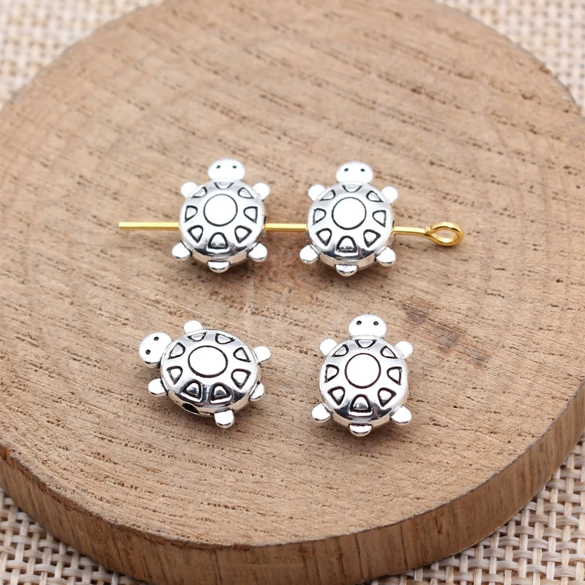 40pcs 13x9x4.7mm(0.51x0.35x0.19inch) Antique Silver Color Double Sided Sea Turtle Small Hole Beads DIY Jewelry Accessories Bulk