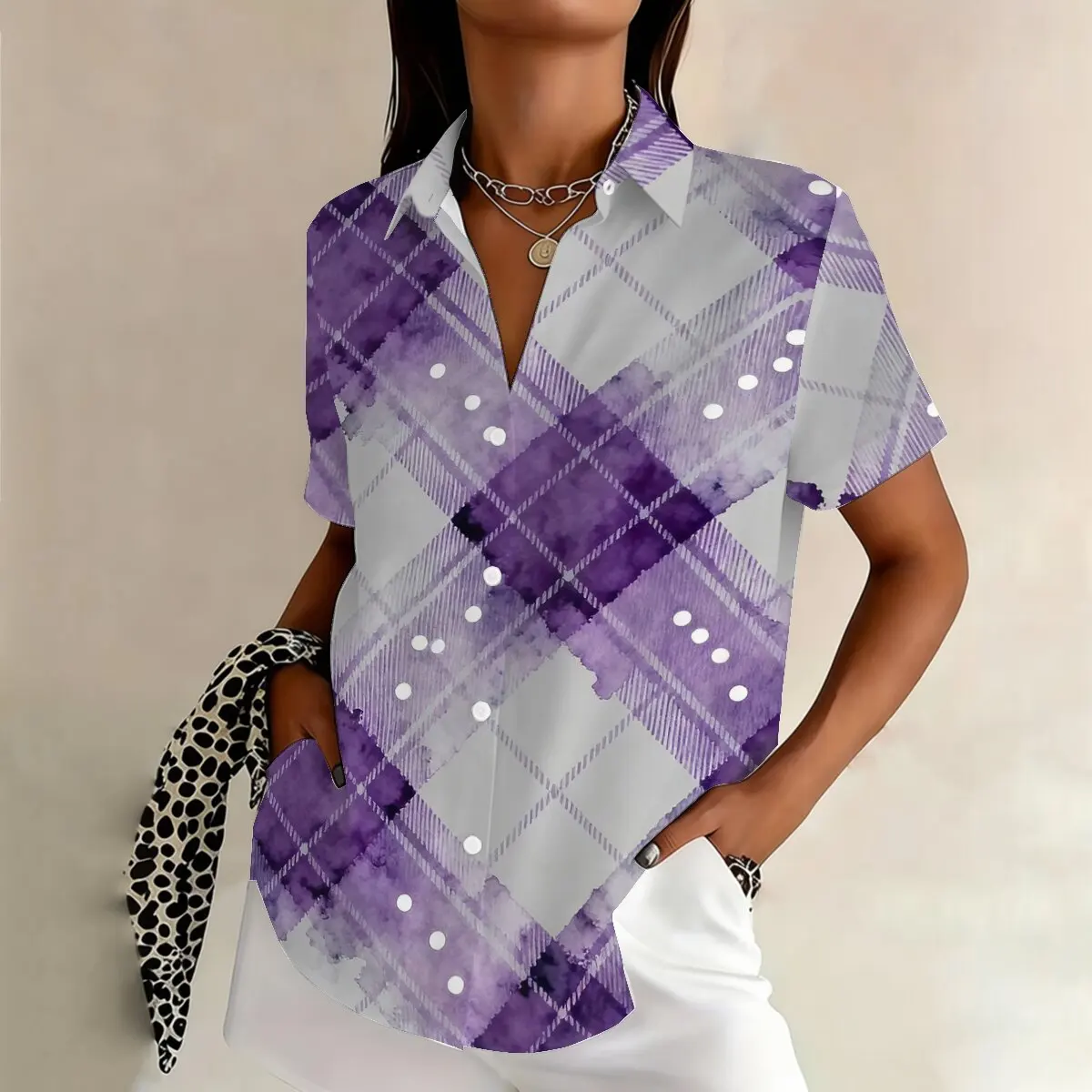 

Летняя женская рубашка в минималистичную полоску и горошек, с воротником и короткими рукавами, нежный и универсальный повседневный топ.