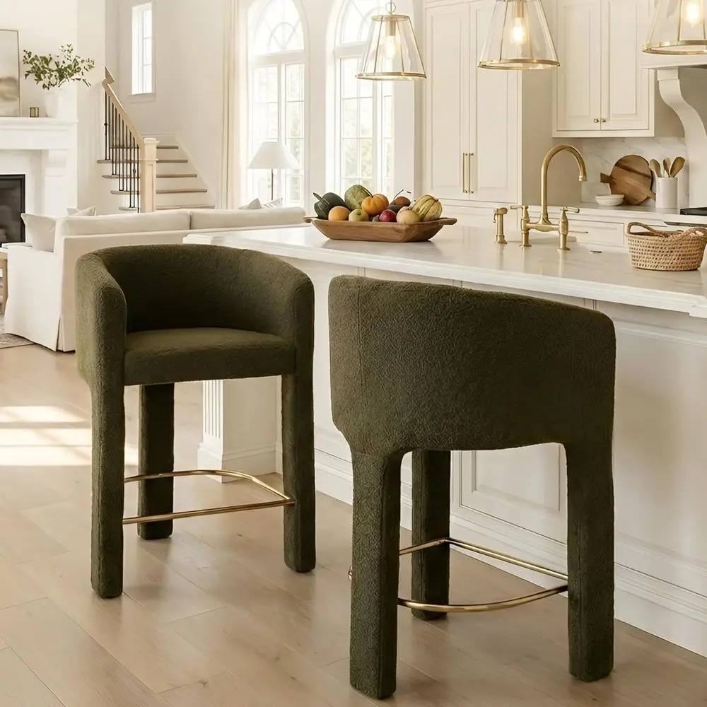 

Набор из 2-х барных стульев 26H с мягкой обивкой, спинкой и подлокотниками, зеленая мебель для кухонного острова