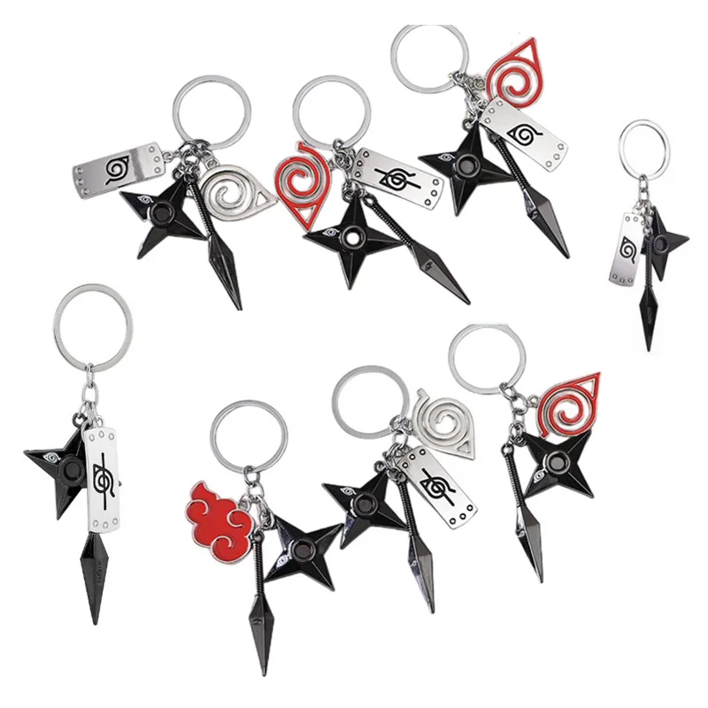 Narutos Rebel Ninja Headband Konaha Shuriken Kunai Pendant Keychain for Men Women Metal Enamel Key Ring Fans Collection Jewelry