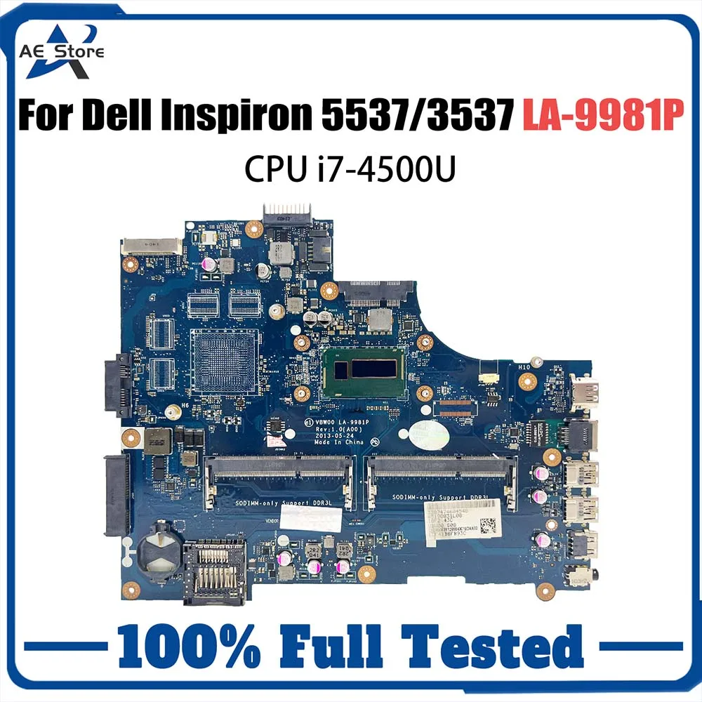 Материнская плата для ноутбука DELL Inspiron 5537 3537 15R LA-9981P, процессор i7-4500U, материнская плата для ноутбука, полный тест