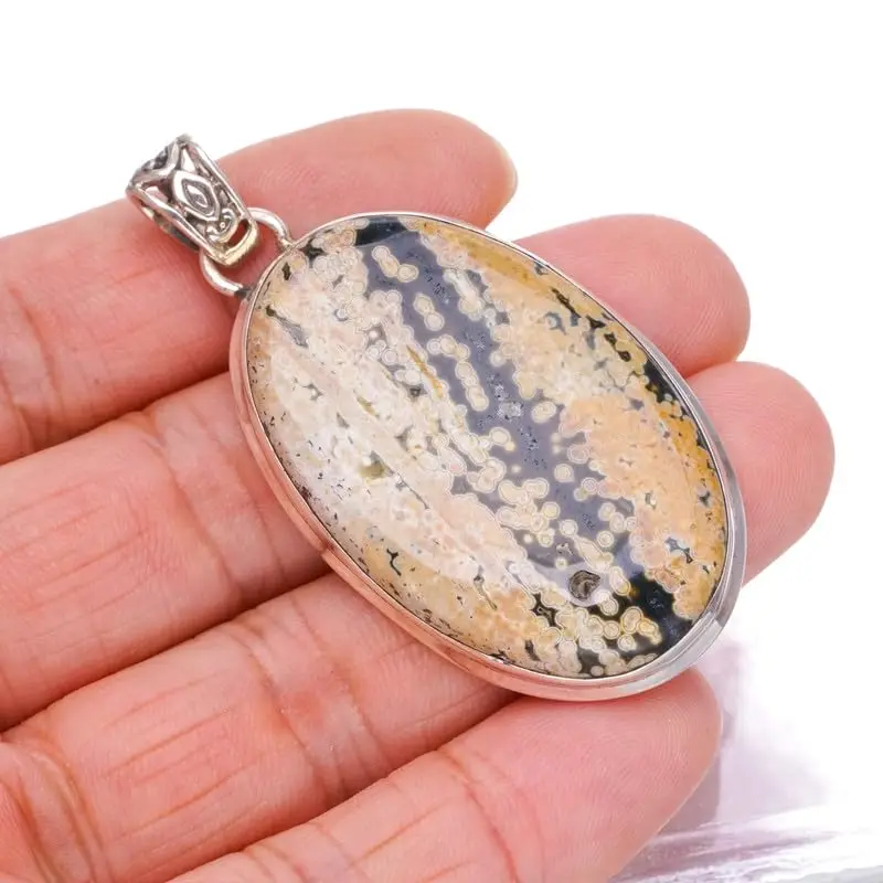 

StarGems Natural Ocean Jasper Handmade 925 Sterling Silver Pendant 2 1/4" F6549