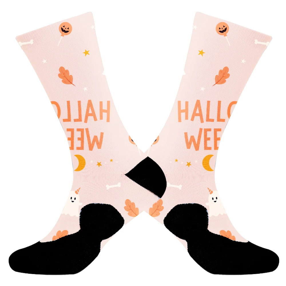 Socks Men's 2024 Large New Size Cotton Funny Autumn Winter Festive Gift Socks for Male Cartoon Witch Pumpkin Halloween Socks ﻿