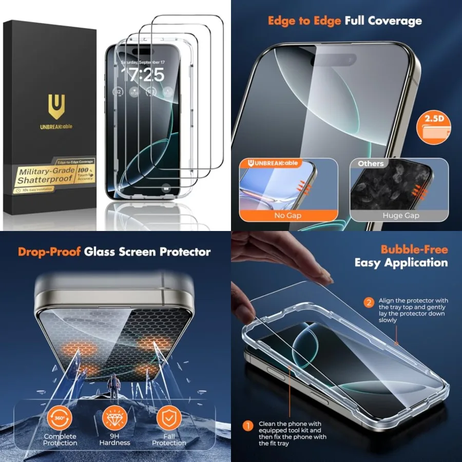 

for Screen tector, 3-Pack Full Coverage Tempered Glass [Military Grade Shatterof][9H Hardness][Easy Installation Frame][Bubble