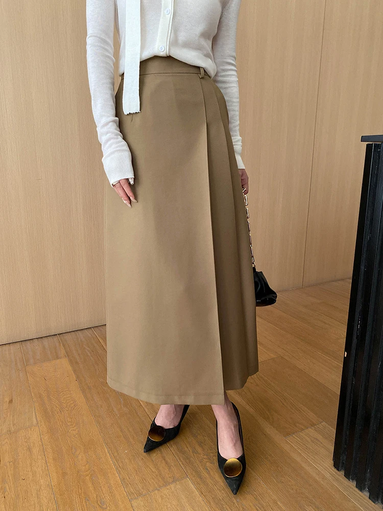 [LANMREM] Pleated Design Office Lady Skirts For Women High Waist A-line Fashion Female Fashion Skirt 2024 Autumn New 26C379