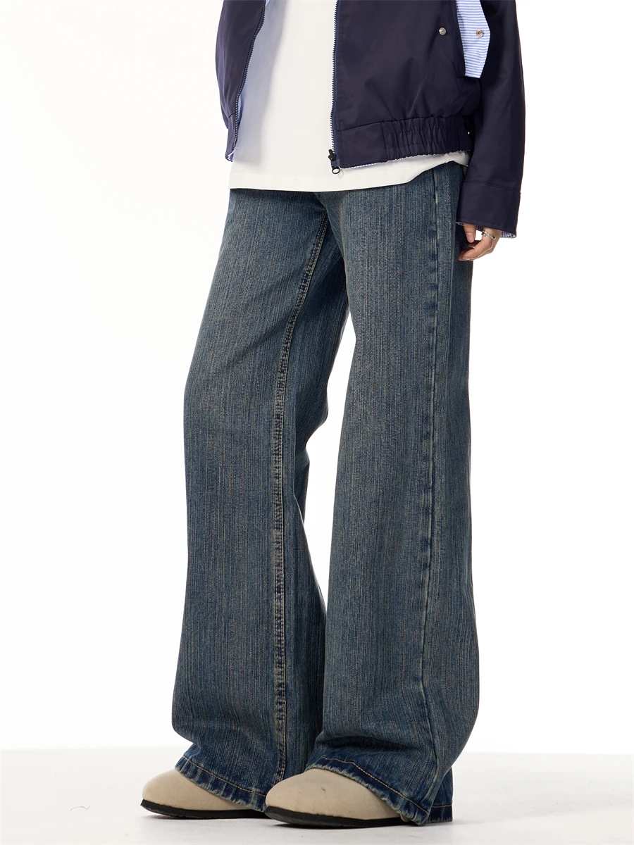 

American Style Retro Bamboo Texture Micro Flared Denim Jeans Women's Straight High Street Cool Casual Long Trousers