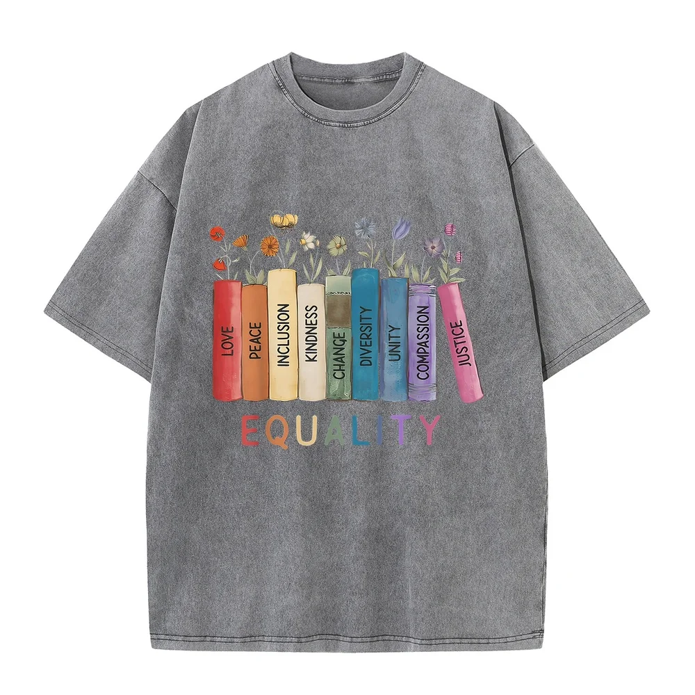 Floral Book Equality Human Rights Social Justice Peace Love T-Shirt Camisetas Футболки Men's Medium Printed Tee Humor Shirt