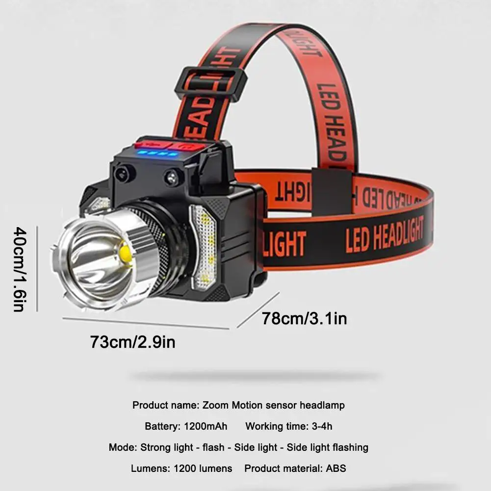 Outdoor Powerful 1200 Lumens Motion Sensor Headlamp Specific USB Charging Head Lamp Wearable Strong Light Emergency Light