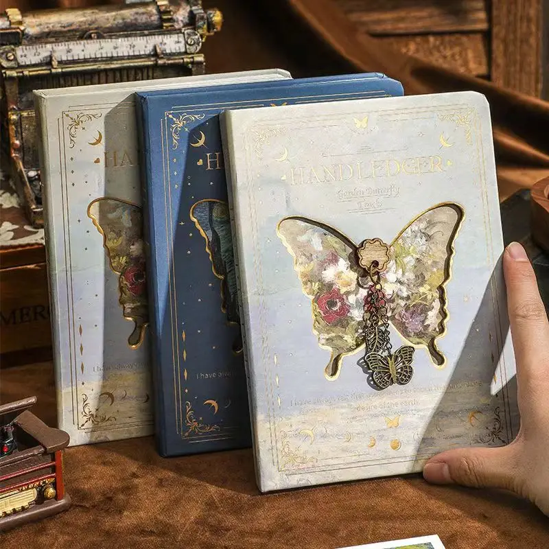 Hollow Butterfly Cover Notebook Colorful Inside Pages Classic Oil Painting Illustrations Hardcover Notepad Retro Diary