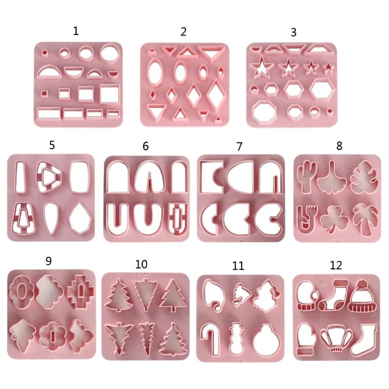 R3MC 12 Styles Geometry Plastic Earring Mold Large Size and Small Size Jewelry Clay Cutters for Earrings Jewelry Making