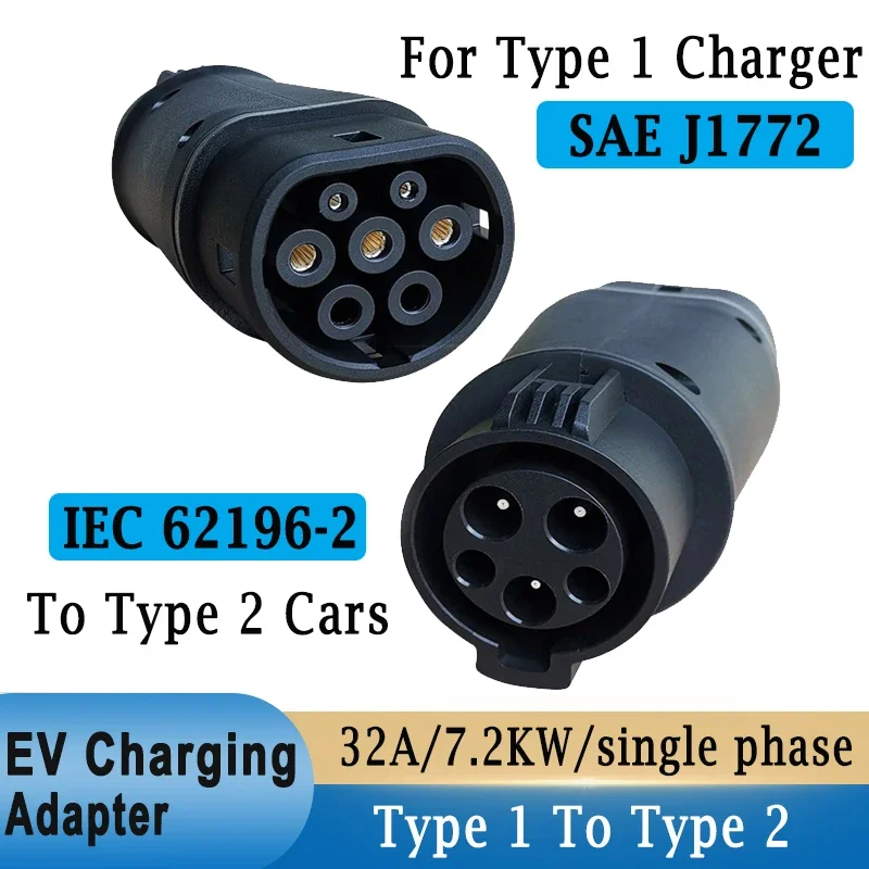 EVSE Adaptor Type 1 To 2 Used for Electric Car with IEC 62196-2 Type 2 on SAE J1772 Type 1 EV Charger 32A 7.2KW 1Phase