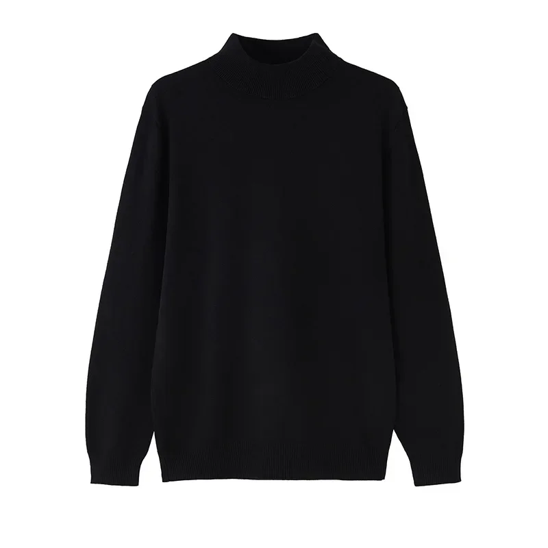 

2025 New Autumn Winter Men Pullovers Mock Neck Sweaters Solid Knitted Full Sleeve Casual