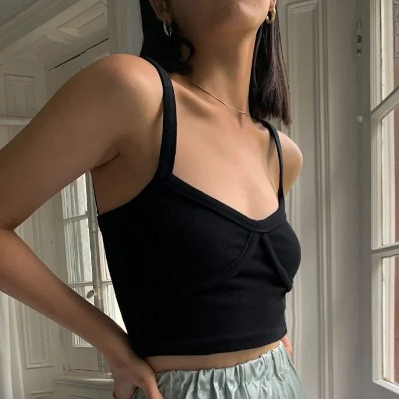 Camis dla kobiet Crop Tops Slim Fit Solid Design Korean Style Fashion Y2k Girlish Summer Daily Casual Basic All-match Chic Simple