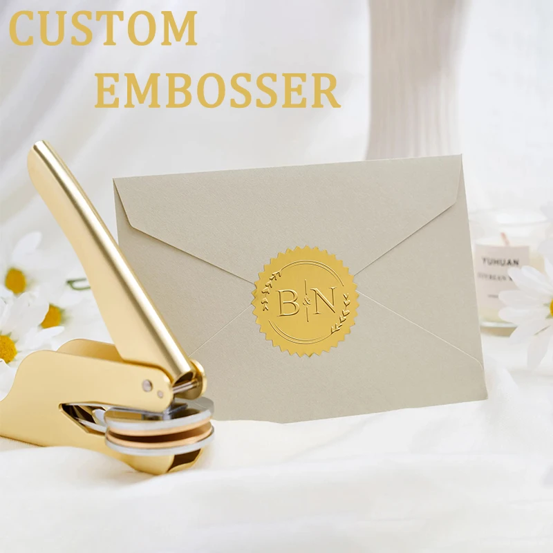 Customized Embossed Stamp Personalized Custom Logo Design Book Embosser Seal for Wedding Invitation Decor Embossing Paper Stamp