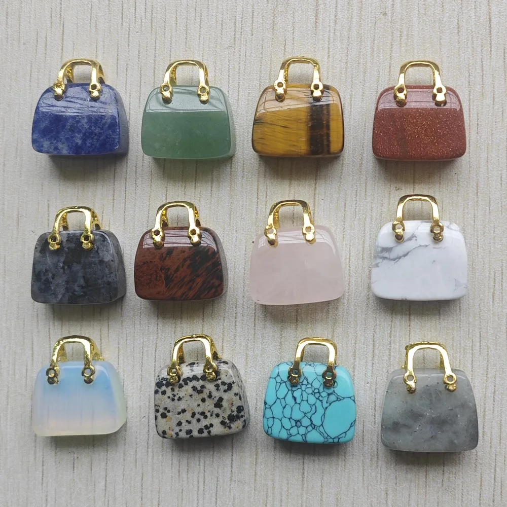 12pcs Mix Natural stone  Fashion good quality Mini bag shape Pendants diy jewelry accessories making Wholesale fast shipping