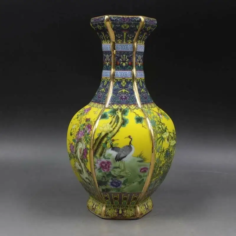 10'' China Handmade Painting Cloisonne Porcelain Vase Flower Bird Qianlong Mark