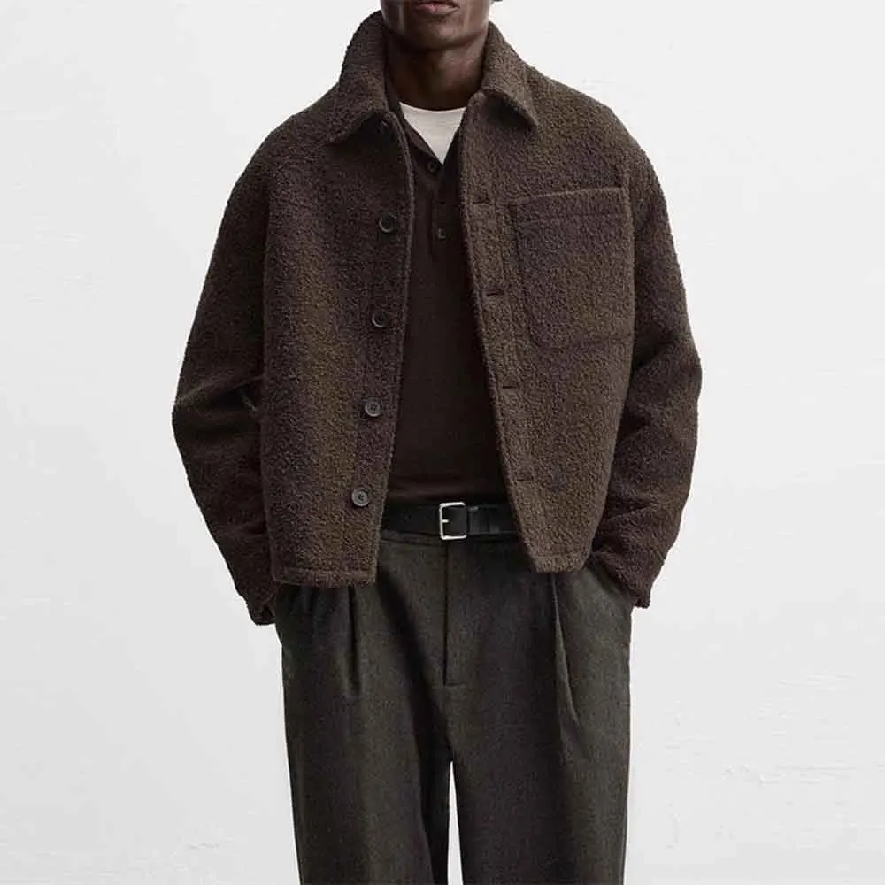 2025 Winter New Men's Solid Color Long-Sleeved Jacket American Retro Fashion Trend Street Casual Loose Simple Niche Men's Top