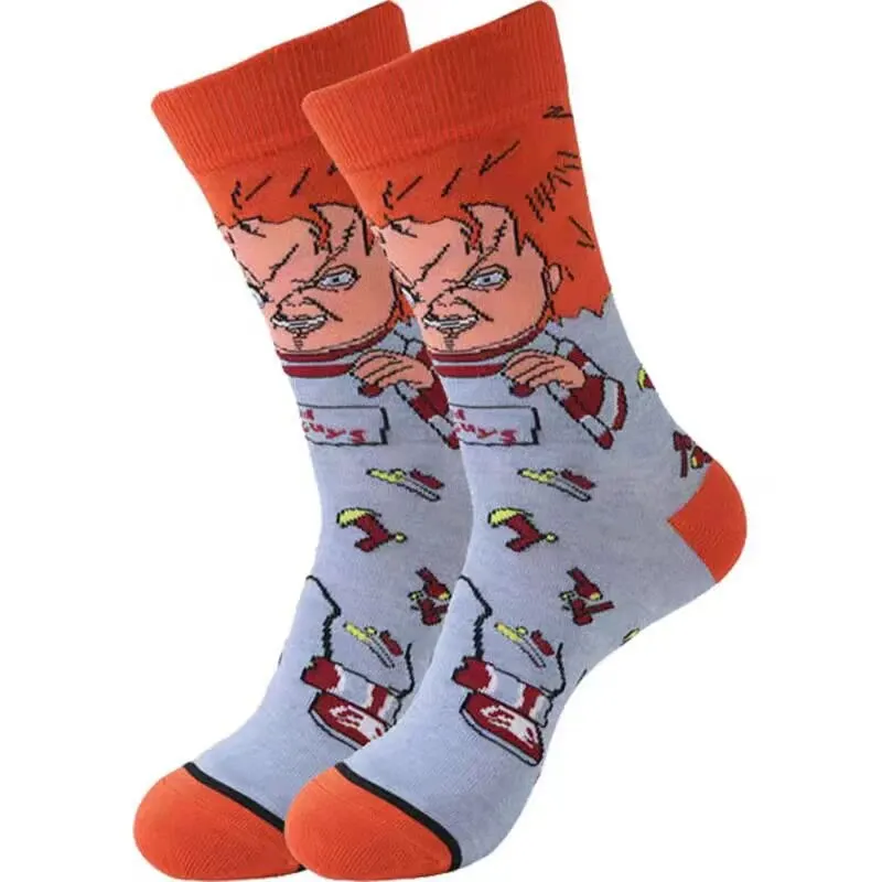 1 Pair of MEN\'S Cartoon Anime Characters, Fun, Novel, Cute, Colorful round Neck Socks, Summer and Spring Styles