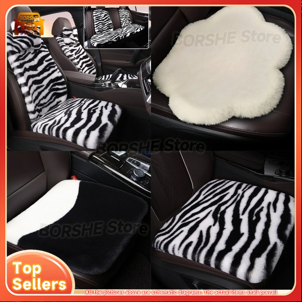 

Universal Seat CoversRF Winter Zebra Pattern Plush Car Seat Cushion Premium Warm Cute Cartoon Car Interior Accessory Decor