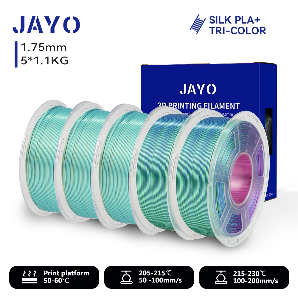 JAYO 5 Rollen 3D Zijde Pla Plus/ Dubbele Kleuren ZIJDE/Drievoudige Kleuren ZIJDE 3D Printer Filament 1.75mm Niet-toxisch als 3D-printmaterialen