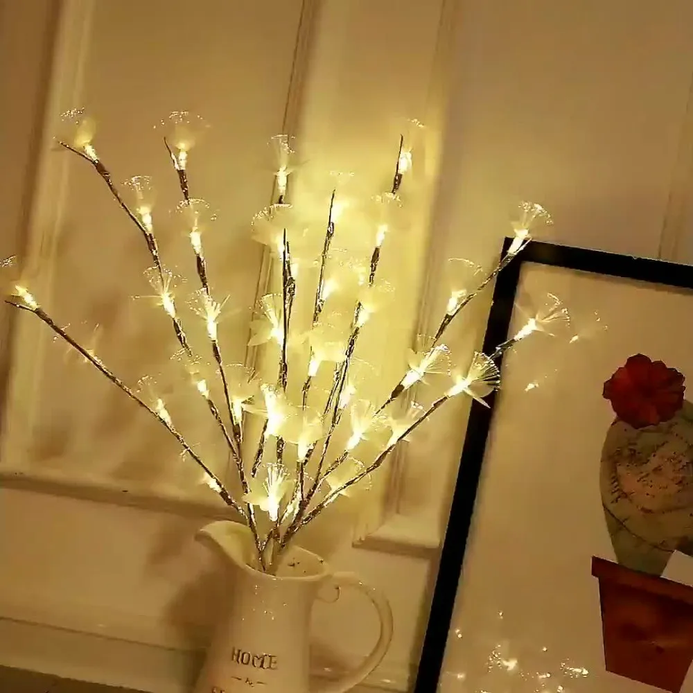 1PC20LED kotak baterai lampu string cabang bunga serat, tidak termasuk baterai, cocok untuk kamar tidur, ruang tamu, dan dekorasi rumah