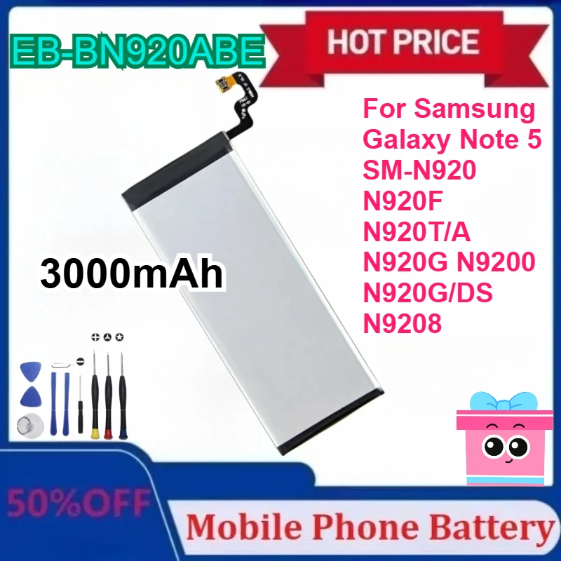 

EB-BN920ABE 3000mAh Battery for Samsung Galaxy Note 5 SM-N920 N920F N920T/A N920G N9200 N920G/DS N9208+Tool
