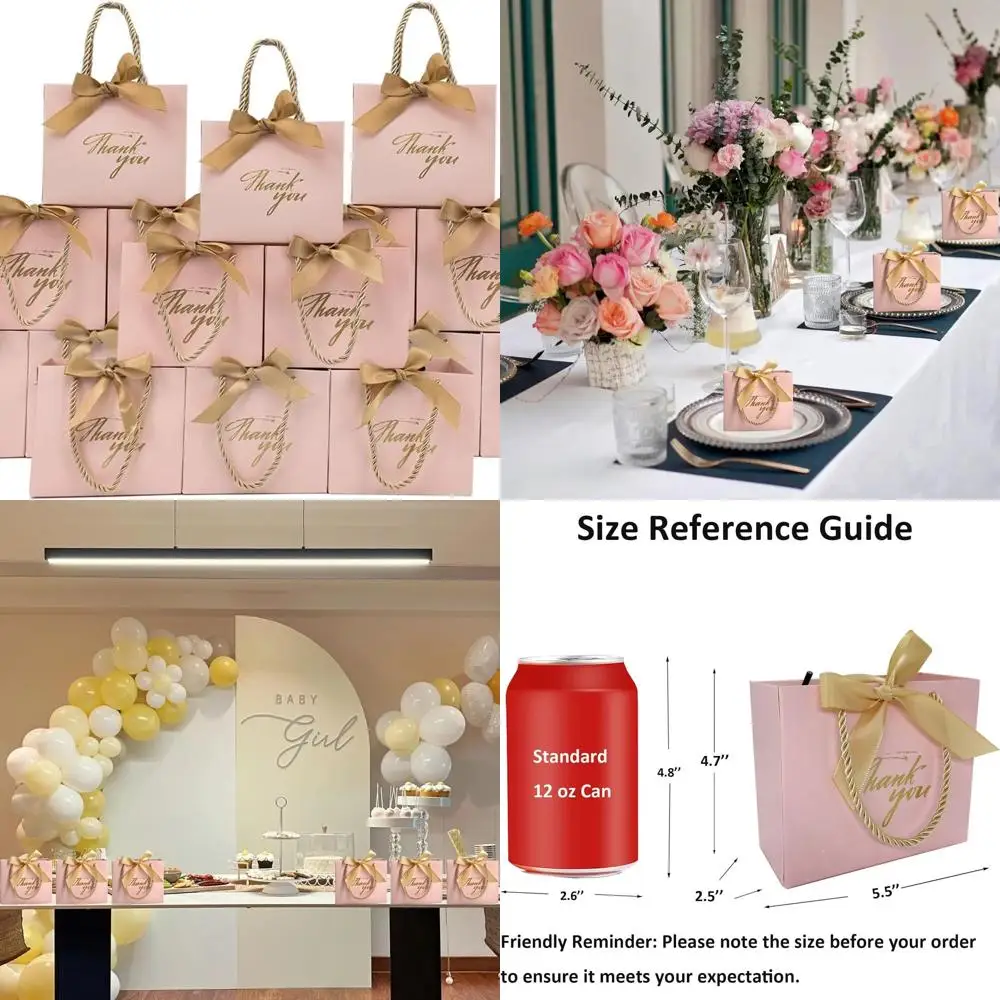 

100 мини-розовых подарочных пакетов с ручками, 5,5x2,5x4,7 дюйма, идеально подходят для детского душа, дней рождения, свадеб и вечеринок.