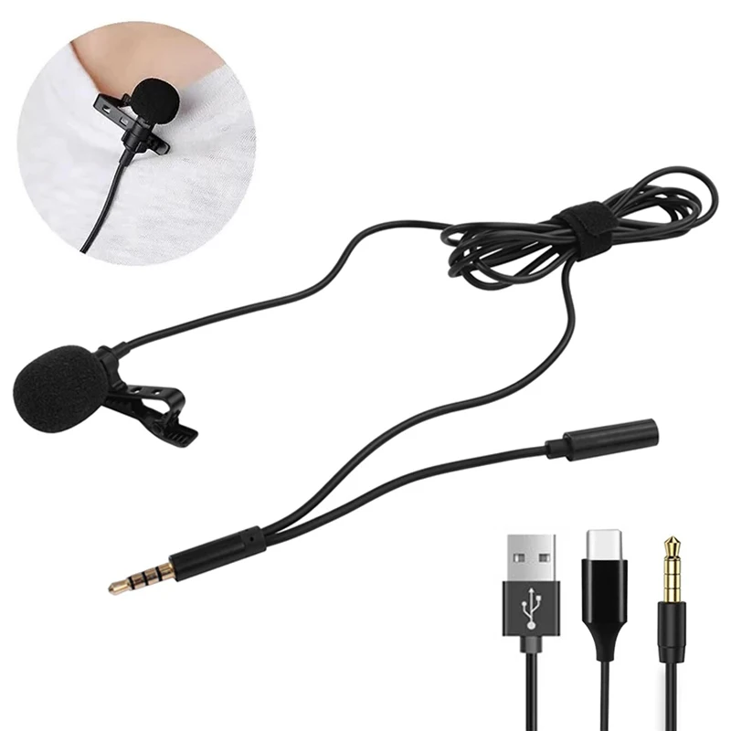 Lavalier Live Mini Microphone Type C /3.5 /USB Recording Device Little Bee for Android Cell Smartphone DSLR Camera Mac PC Laptop