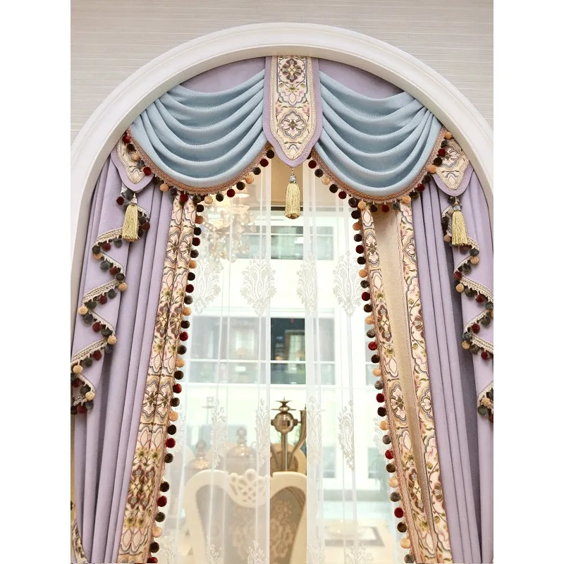 European curtains, living room, luxury atmosphere villa, American bedroom, luxury French large flower, advanced shading, high-en