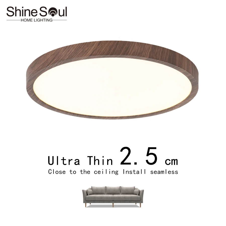 

Modern LED ultrathin Ceiling Light circular Wood Grain Walnut wood 3-tone light Home Bedroom living room Surface Ceiling Lamp